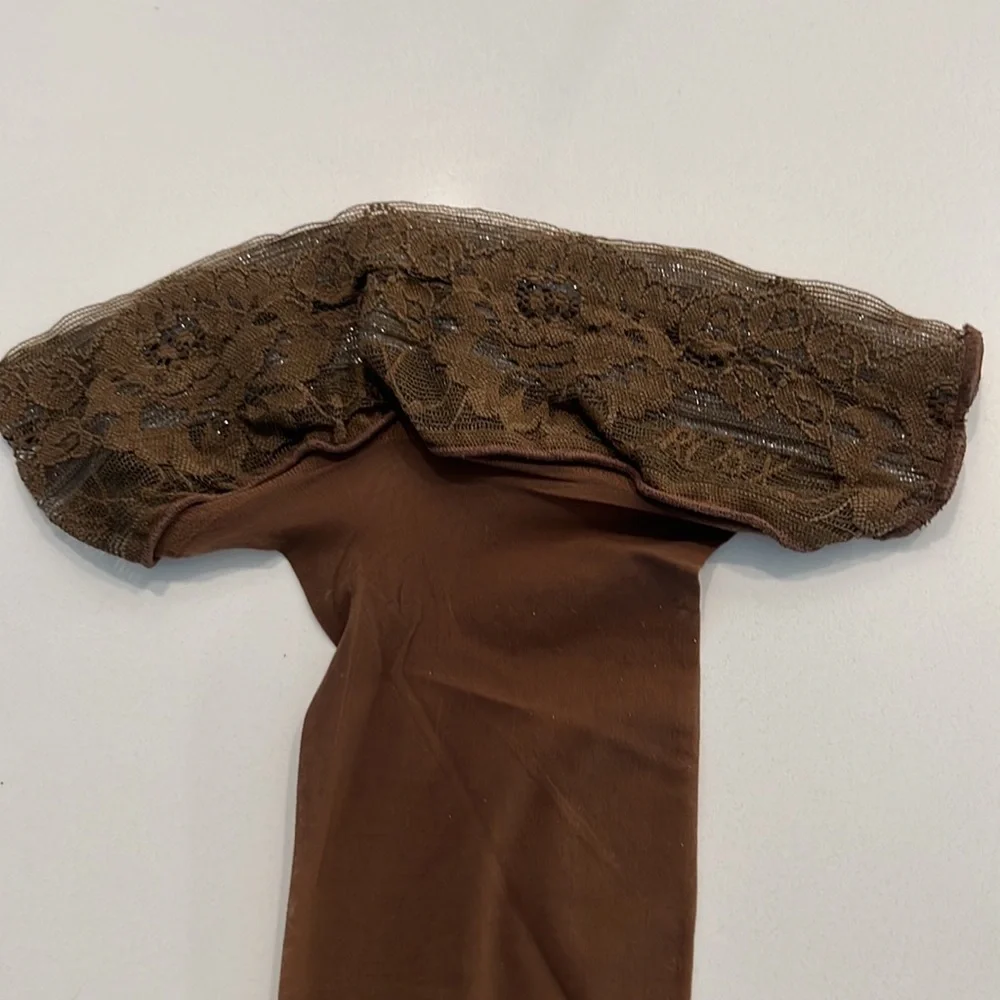 NWT ROSY Chocolate Brown NEW Vintage French 80s stockings stay-up lace top